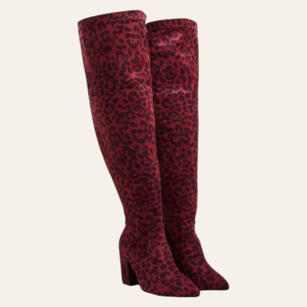 🆕NWT Torrid Burgundy Leopard Stretch Over the Knee Boots Size 11WW MSRP $100
